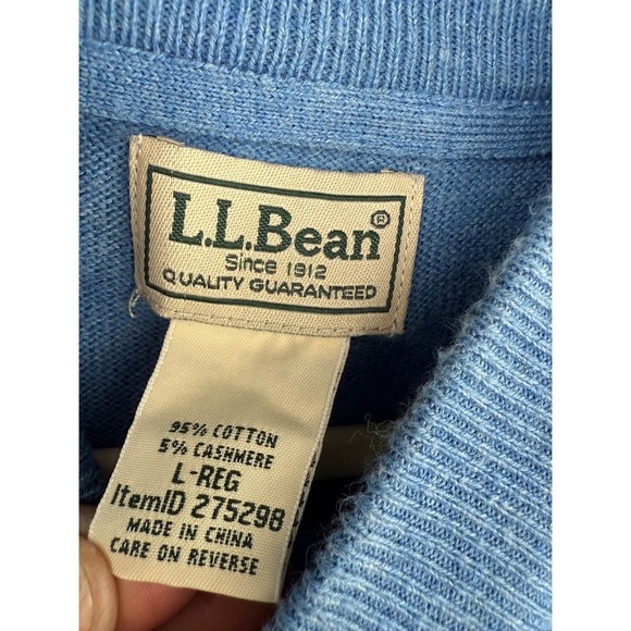 LLBean Quarter Zip Sweater Men's L Light Blue‎ Cotton Cashmere Blend - Picture 2 of 5